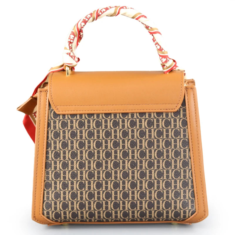 CH Women's Monogram Embossed Crossbody Bag with Scarf Handle & Horsebit Detail Fashion Shoulder Bag for Daily/Party