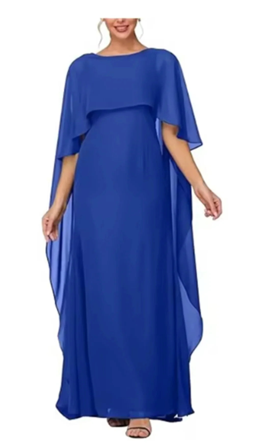 Women's Formal Dress Short Sleeves Scoop Neck Evening Dress Floor Length Chiffon Mother Of The Bride Dresses With Cap