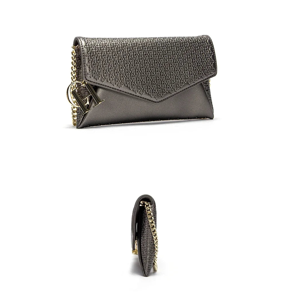 CH Women's Crossbody Bag Stylish Textured Leather Clutch Gold Chain Logo Detail Evening Party Purse Must Have Hot Sale