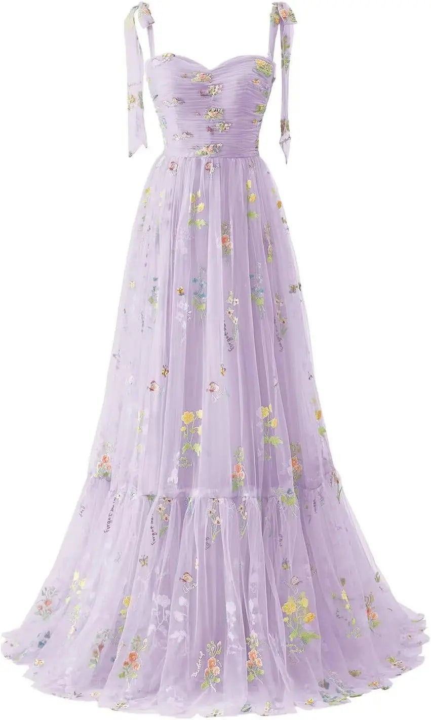 Tulle Prom Dresses for Women Flower Embroidery A-Line Formal Evening Party Gowns Formal Dress Women Elegant Evening Dress