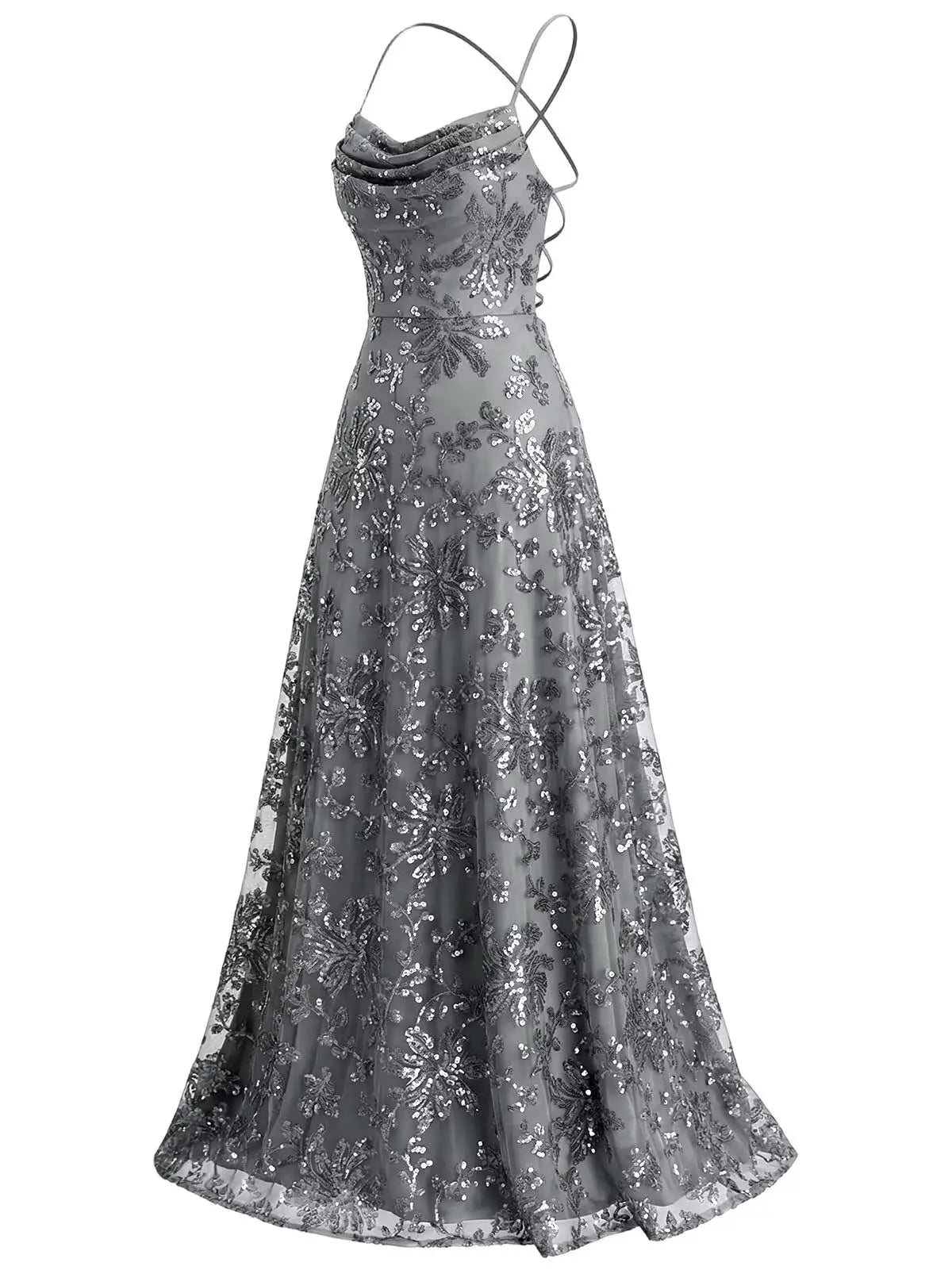Lace Sequin Backless Spaghetti Strap Long Prom Dresses Women 2026 Sparkly Pleated A Line Formal Evening Ball Gown Party Dresses