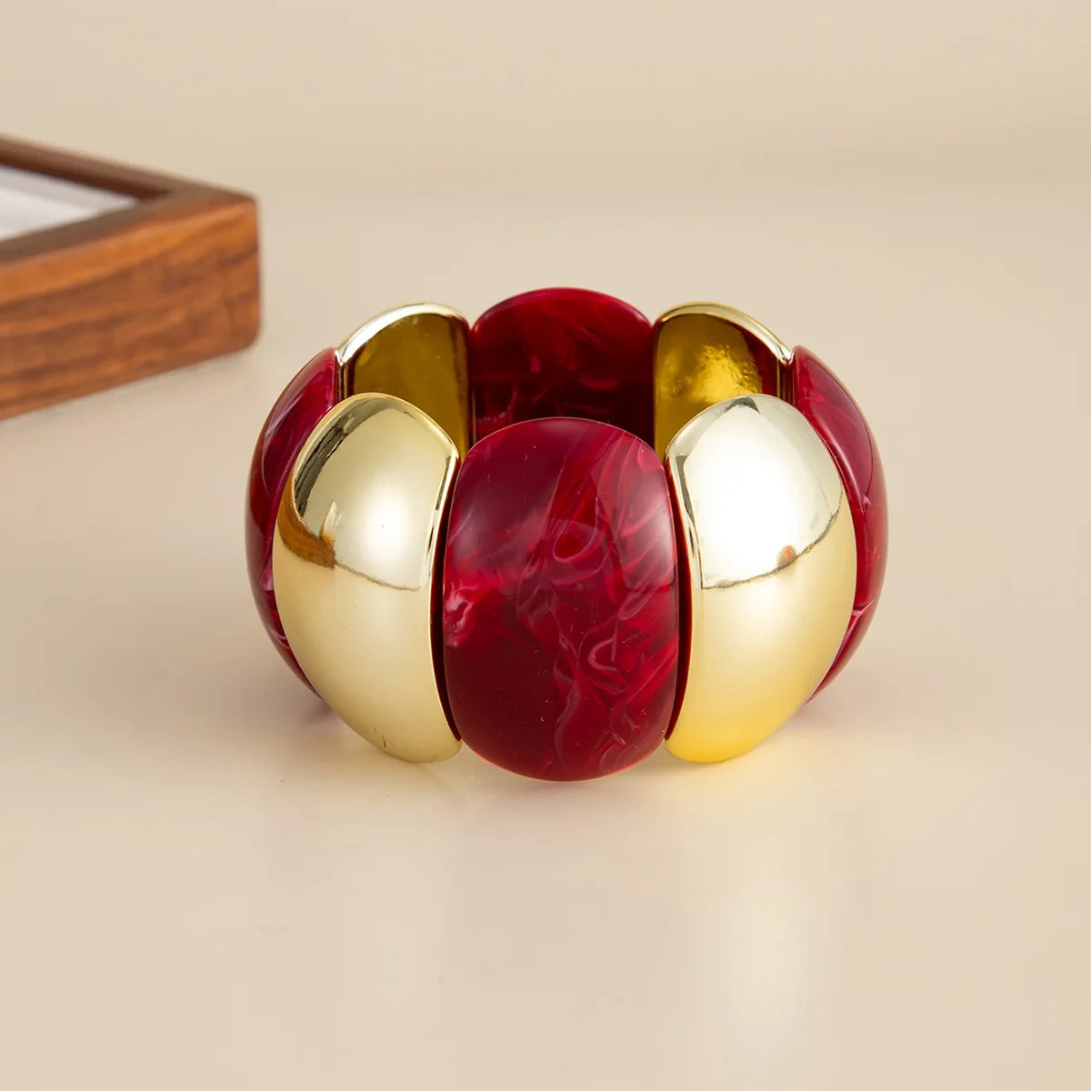Salircon 6 Style Vintage Red Resin Acrylic Bracelets for Women Punk Splice Metal Tube Beaded Handmade Bangles Aesthetics Jewelry