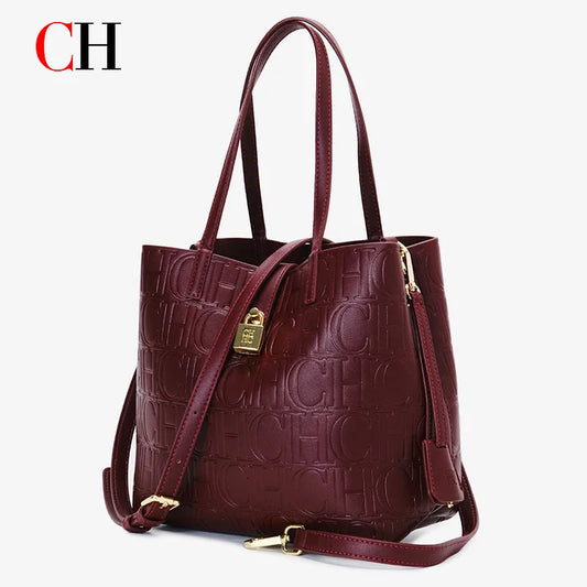 CH High Quality Fashion Ladies Shoulder Bag Senior Sense Pure Colour Letter Print Design Temperament Tote Bag Large Capacity