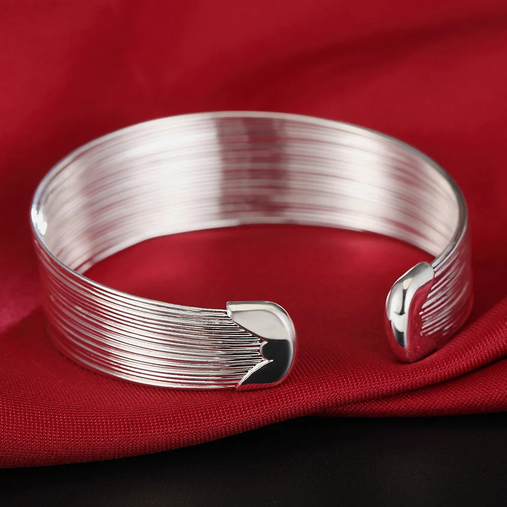Fashion Women Favorite 925 Sterling Silver Open Bangle Bracelet Jewelry Retro Chain cuff for  Lady Gift