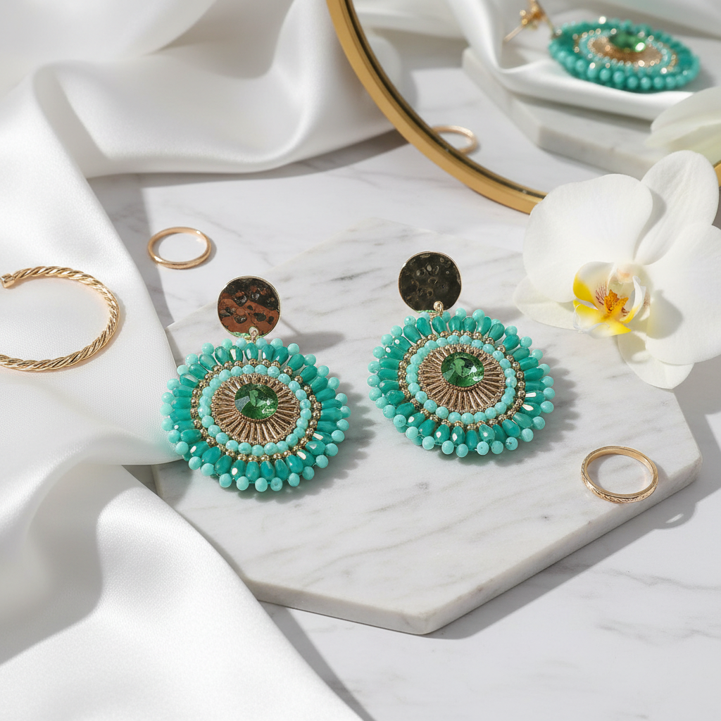 Bohemian Handmade Colorful Crystal Beads Flower Earrings for Women Trendy Ethnic Rhinestone Drop Earrings Summer Party Jewelry