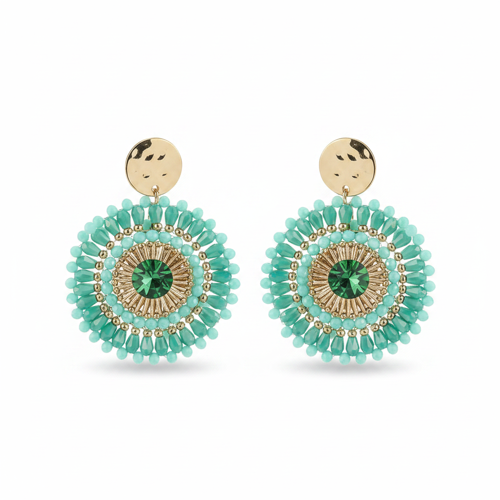 Bohemian Handmade Colorful Crystal Beads Flower Earrings for Women Trendy Ethnic Rhinestone Drop Earrings Summer Party Jewelry