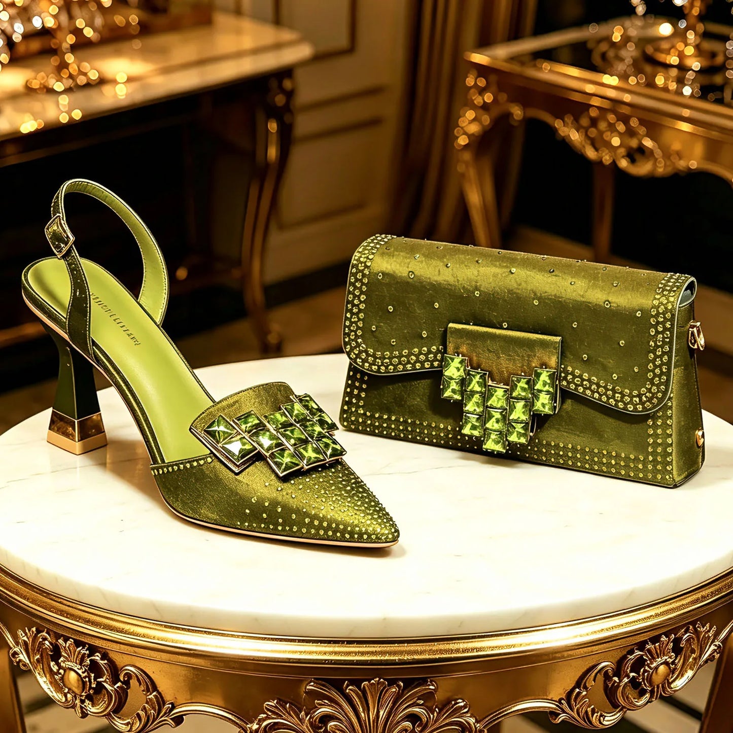 Chic Orange Rhinestone High Heels with Matching Handbag - Elegant Pointed-Toe Women's Shoes Perfect for Parties