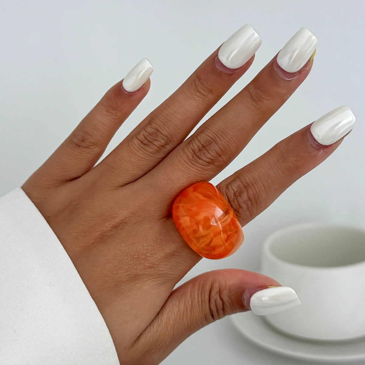 Salircon Y2K Korean Simple Resin Acrylic Rings Women Trendy Round Big Kpop Finger Knuckle Rings Aesthetic Jewelry Female Gifts