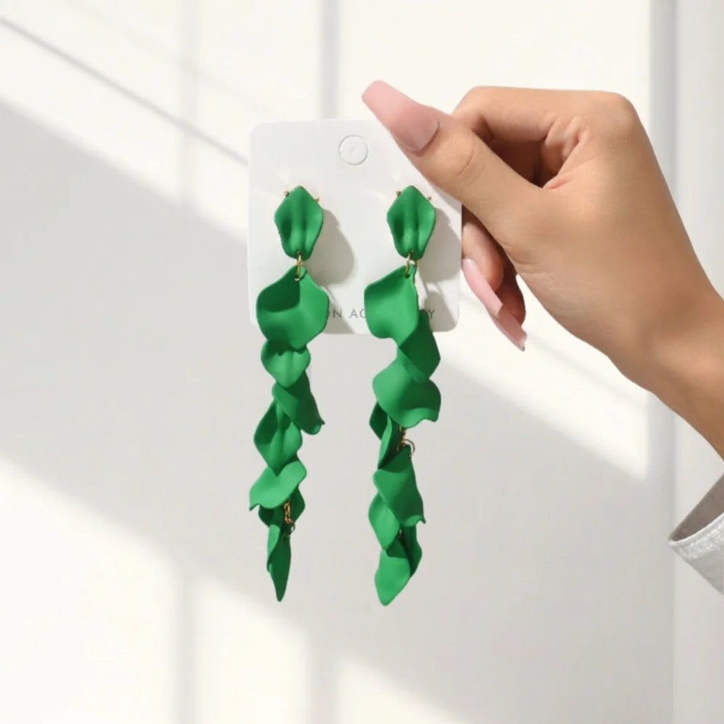 Korean Fashion Acrylic Petal Flower Tassel Dangle Earrings