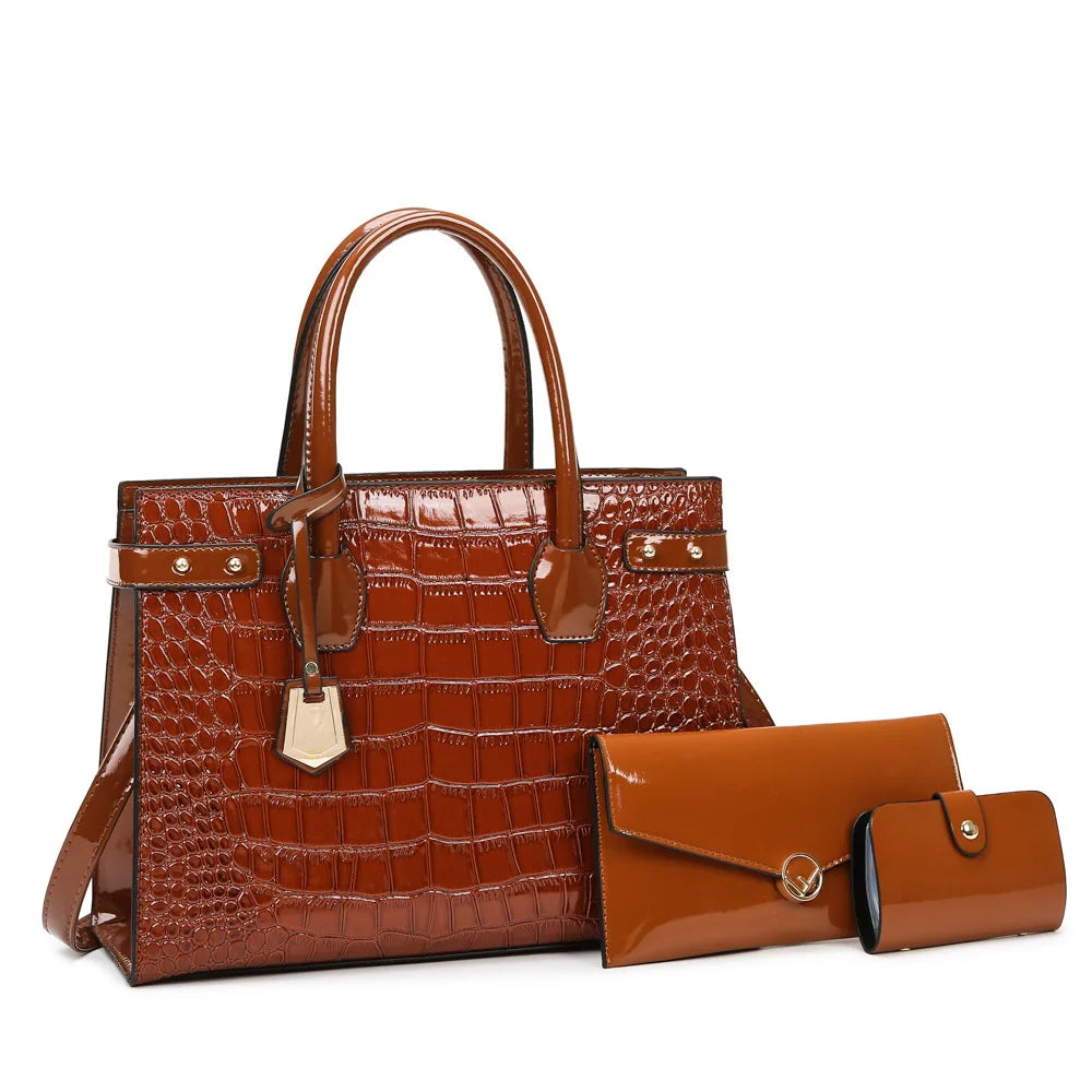 Retro Ladies Three-piece Set Mother-daughter Crossbody Bag Crocodile Pattern Texture Single-shoulder Hand-held Diagonal Bag