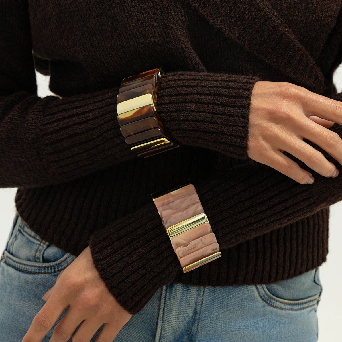 Salircon Vintage Acrylic Amber Elastic Geometric Bracelets Women Trendy Stretchy Resin Splice Cuff Bangles Couple Jewelry 2026