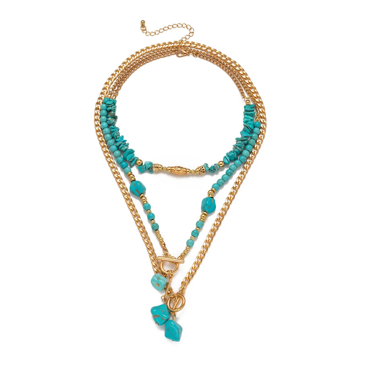 KunJoe 3Pcs Vintage Blue Natural Stone Beads Choker Necklaces for Women Bohemia Geometry Pendant Necklace Trendy Neck Jewelry