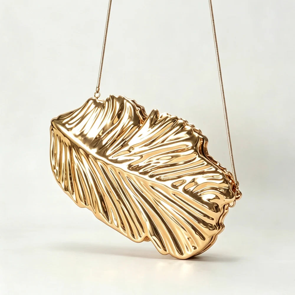 Luxury Golden Leaf Women's Evening bag Acrylic Case Clutch Chain Crossbody Bag for Socialite Parties, Galas, Wedding