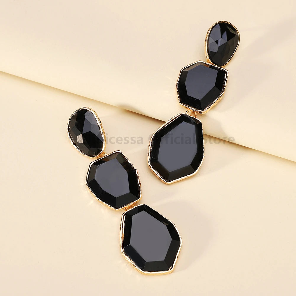 Creative Design Popular Luxury Geometric Resin Charm Long Dangle Drop Earrings For Women Trend Unusual Pendant Jewelry Gift