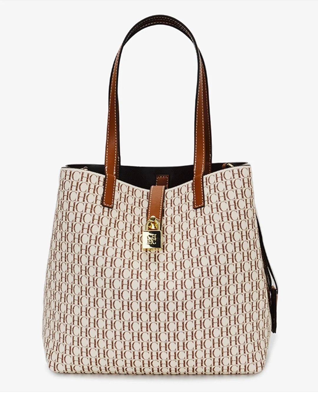 CH Women's Shoulder Bag Simple Large Capacity Letters Print Design Small Metal Accessories Daily Commuter Tote Bag Pure Color