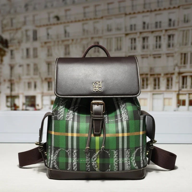 CH Brand Plaid Backpack Women Fashion Casual Large Capacity Stylish Durable Backpack Female Student School Daily Travel