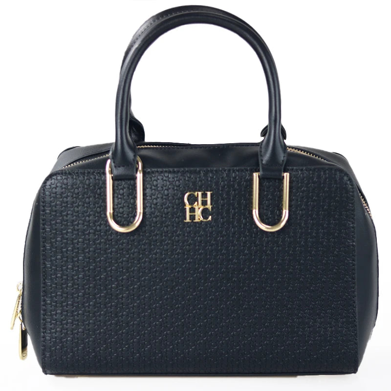 CH Luxury Boston Bag Women Woven Texture PU Leather Top Handle Handbag Metal Hardware Zipper Shoulder Bag for Daily Commute