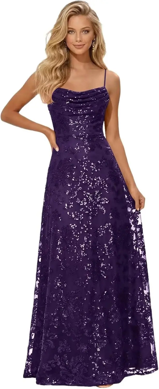 Lace Sequin Long Prom Dresses for Women 2026 Sparkly Pleated A Line Formal Evening Ball Gown Women Elegant Party Dresses