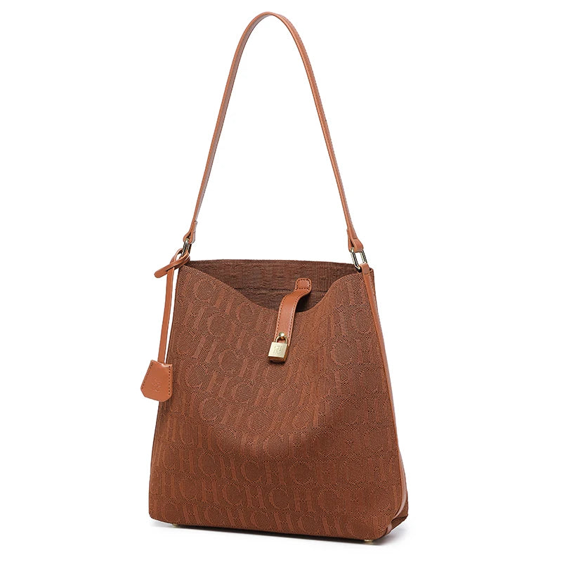 CH Women Hobo Bag Monogram Pattern Gold Lock Hardware Large Capacity 2026
