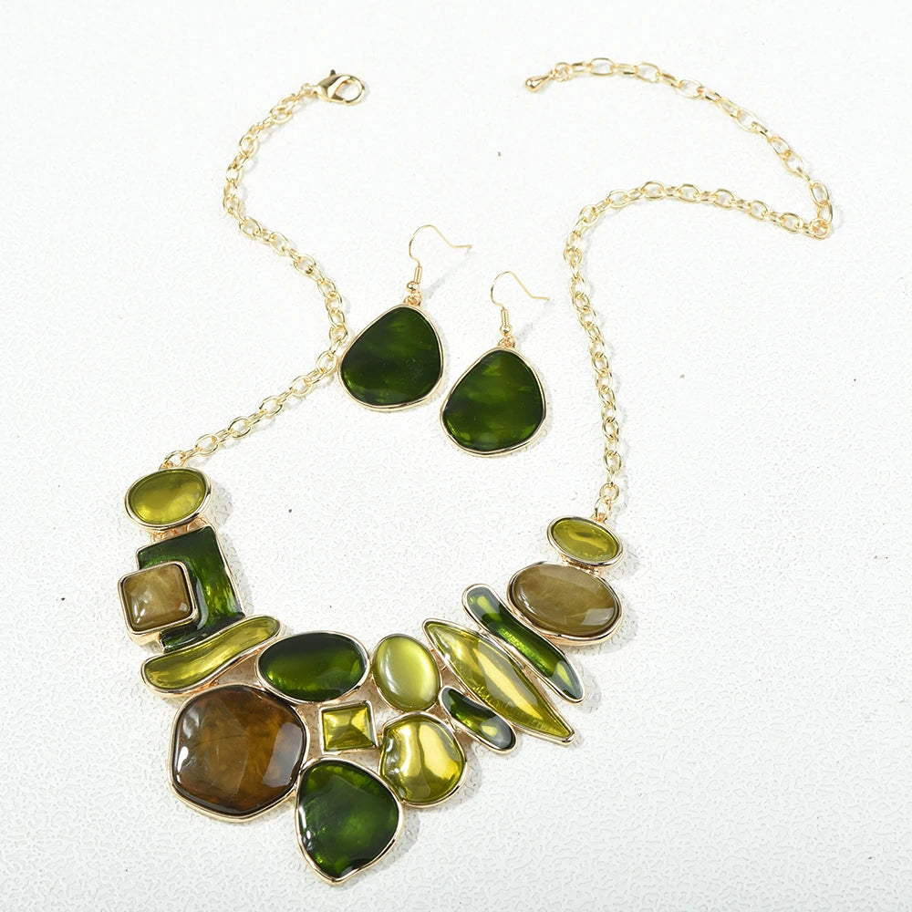 ICEYY Exquisite Colorful Irregular Geometric Metal Choker Necklace Earrings jewellery Woman Accesories