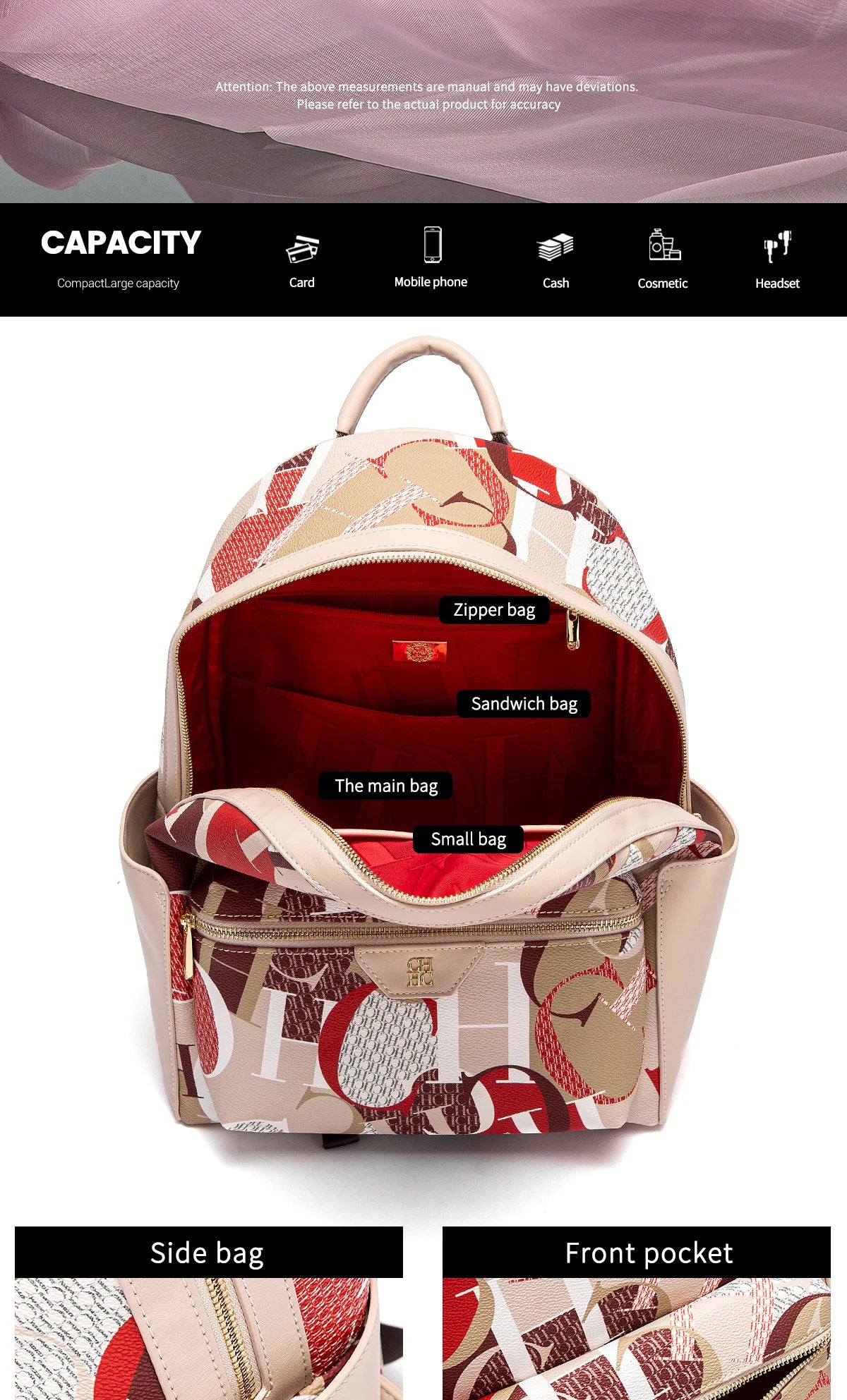 CH Unique Printed Design Women's Backpack Rugged Backpack Fashion Women's Backpack New 2025 Large Capacity Printed Travel Bag