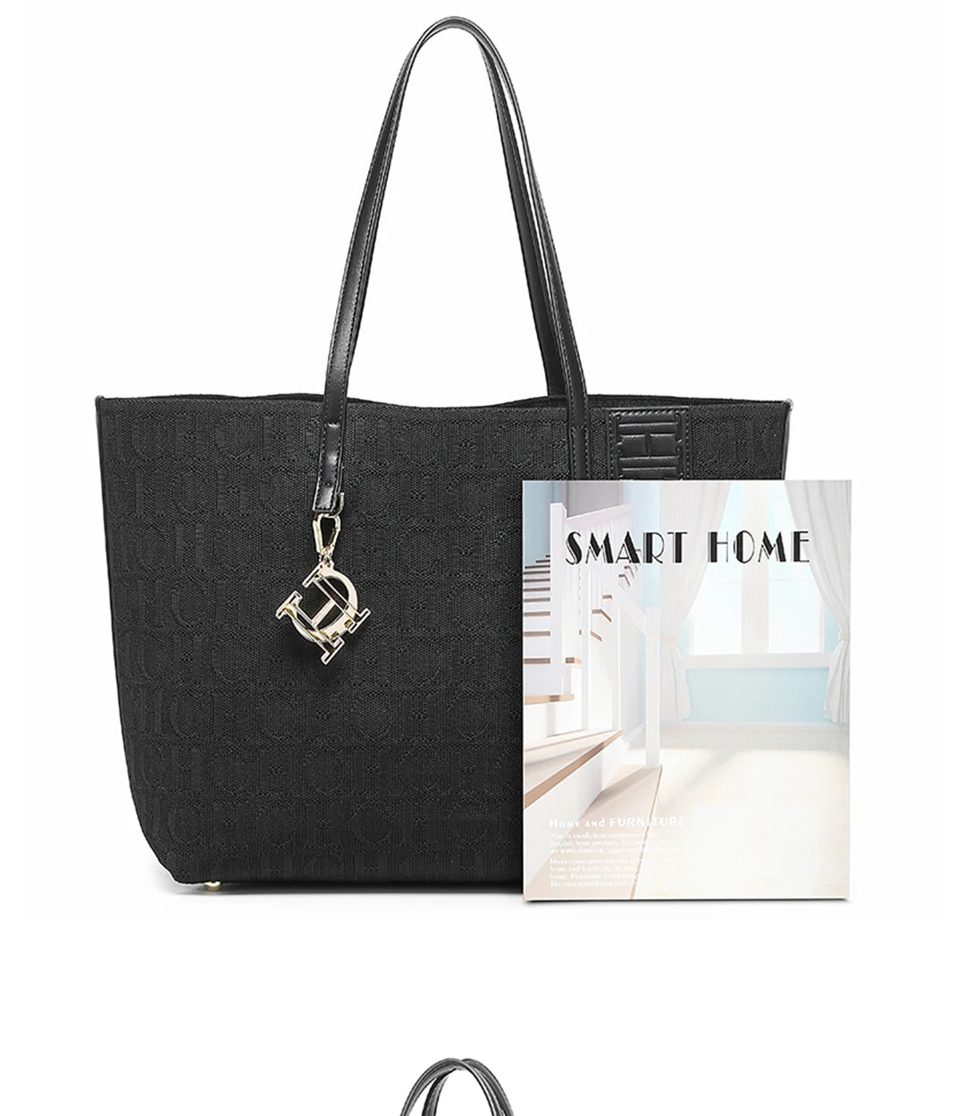 CH Fashion Women's Large Capacity Tote Bag Monogram Embossed Handbag with Metal Daily Commute Work Shoulder Bag
