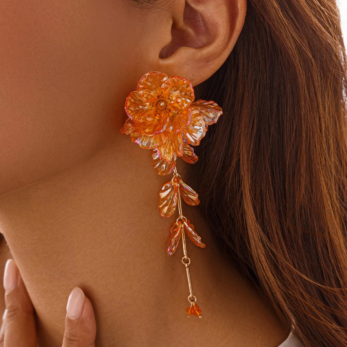 Salircon Elegant Charming Scallop Flowers Earrings for Women Creative Design Long Pendant Earrings Lady Party Ear Jewelry