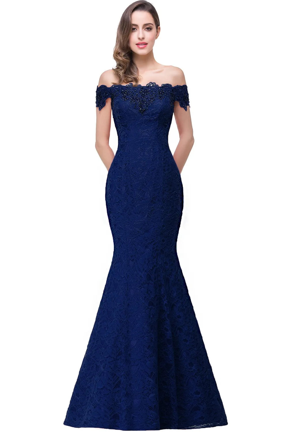 Lace Mermaid Long Bridesmaid Dresses Off The Shoulder Beading Elegant Burgundy Blue Ivory Wedding Formal Party Prom Gown Vestido