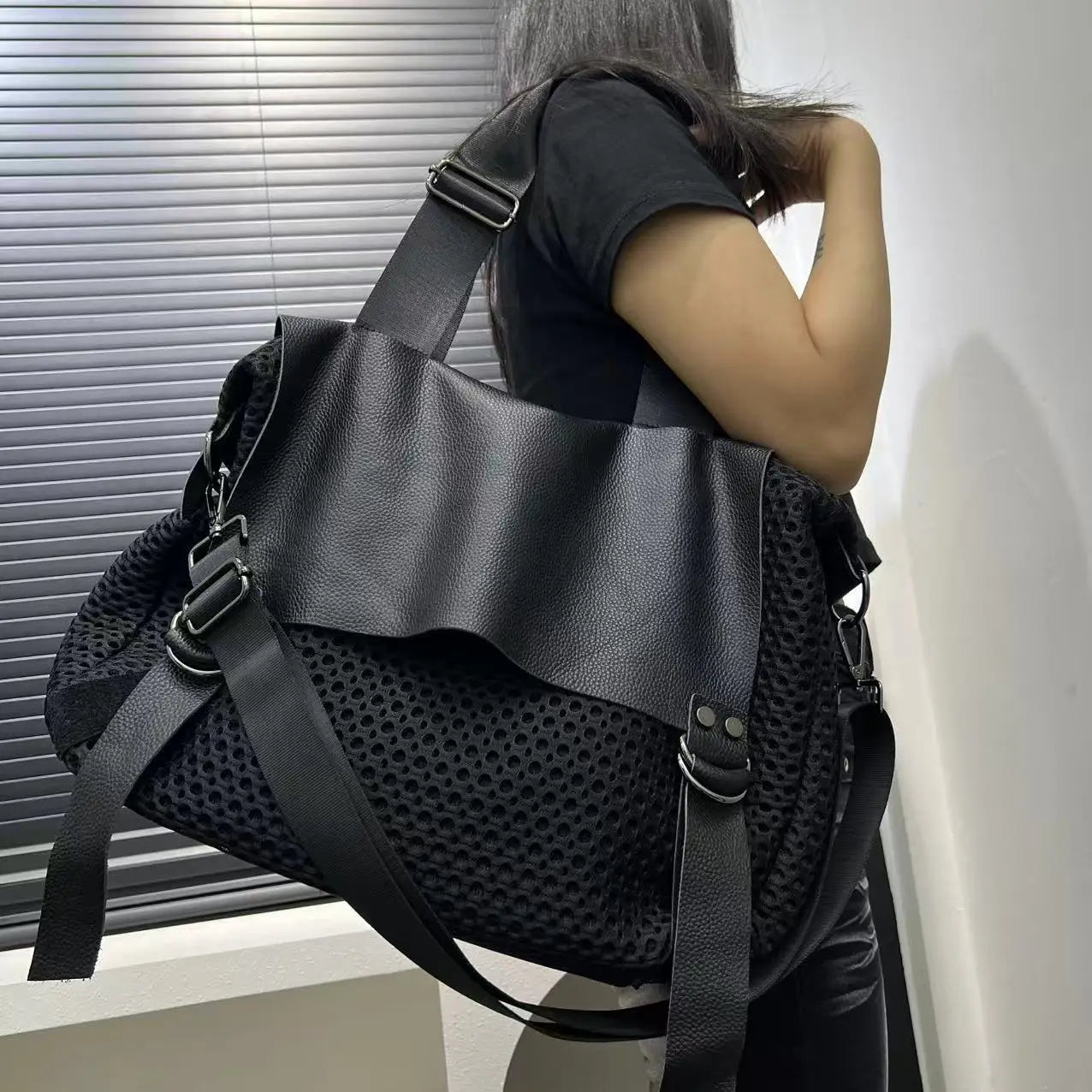 Large Mesh Tote Crossbody Bag