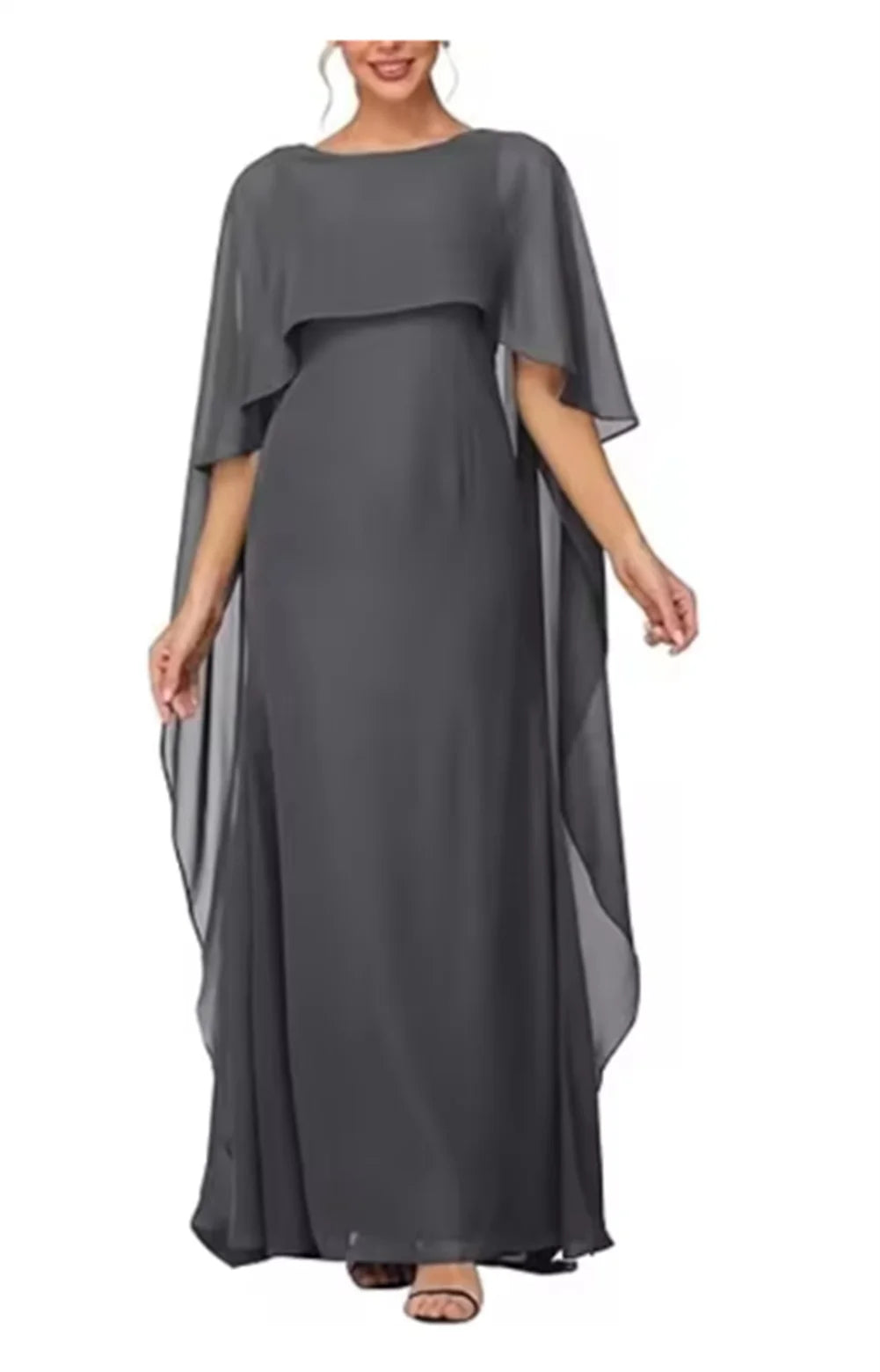 Women's Formal Dress Short Sleeves Scoop Neck Evening Dress Floor Length Chiffon Mother Of The Bride Dresses With Cap
