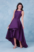 Women's Satin Hi-Low Prom Dress Sleeveless Round Neck A Line Formal Dress Elegance Evening Party Gown