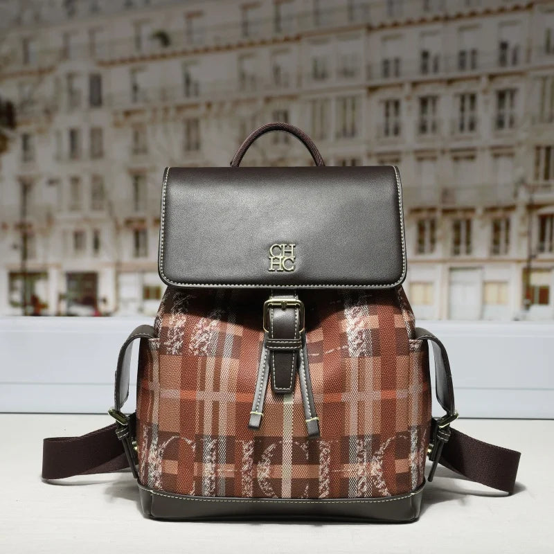 CH Brand Plaid Backpack Women Fashion Casual Large Capacity Stylish Durable Backpack Female Student School Daily Travel