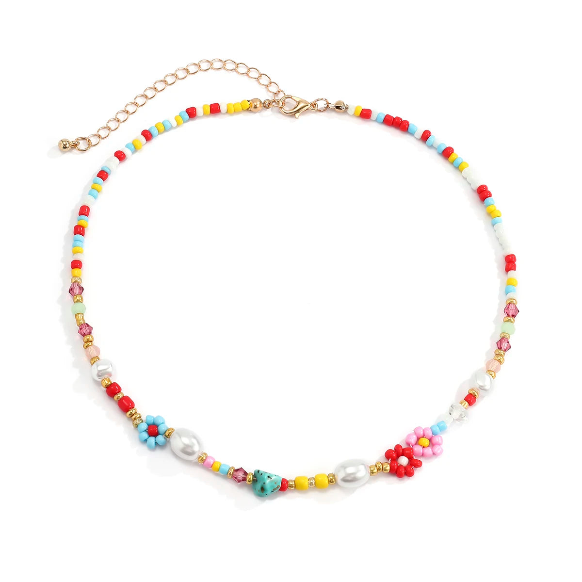 Salircon Baroque imitation Pearls Cute Flower Colorful Handwoven Beaded Short Clavicle Chain Choker Necklace Women Girls Jewelry