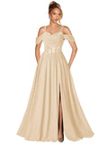 Off Shoulder Lace Applique Prom Dress