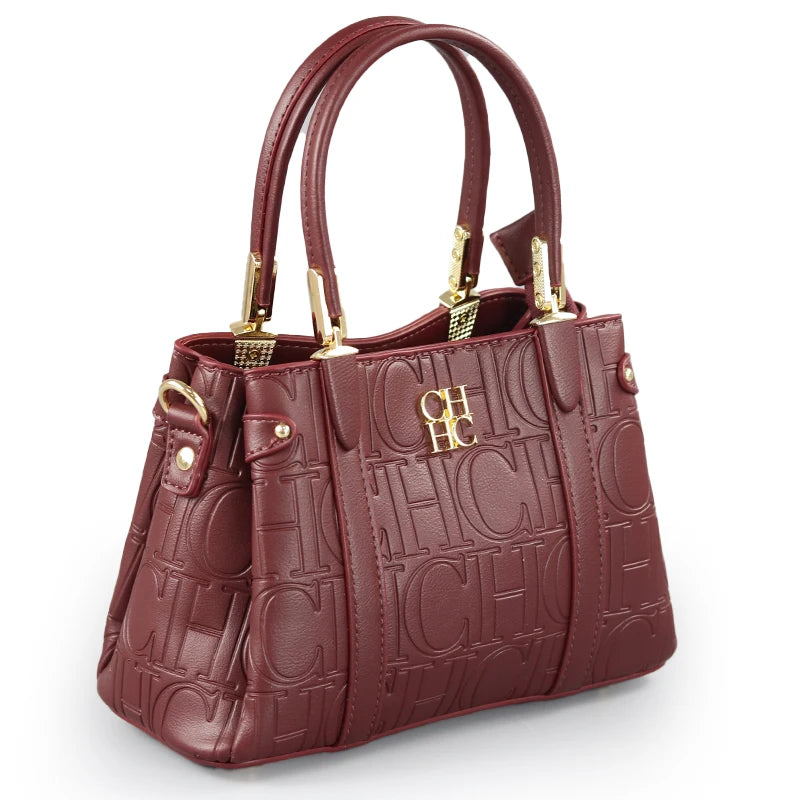 CH Women's Fashion Embossed Handbag Luxury PU Leather Top Handle Crossbody Bag 2026 New Gold Hardware Ladies Shoulder Bag