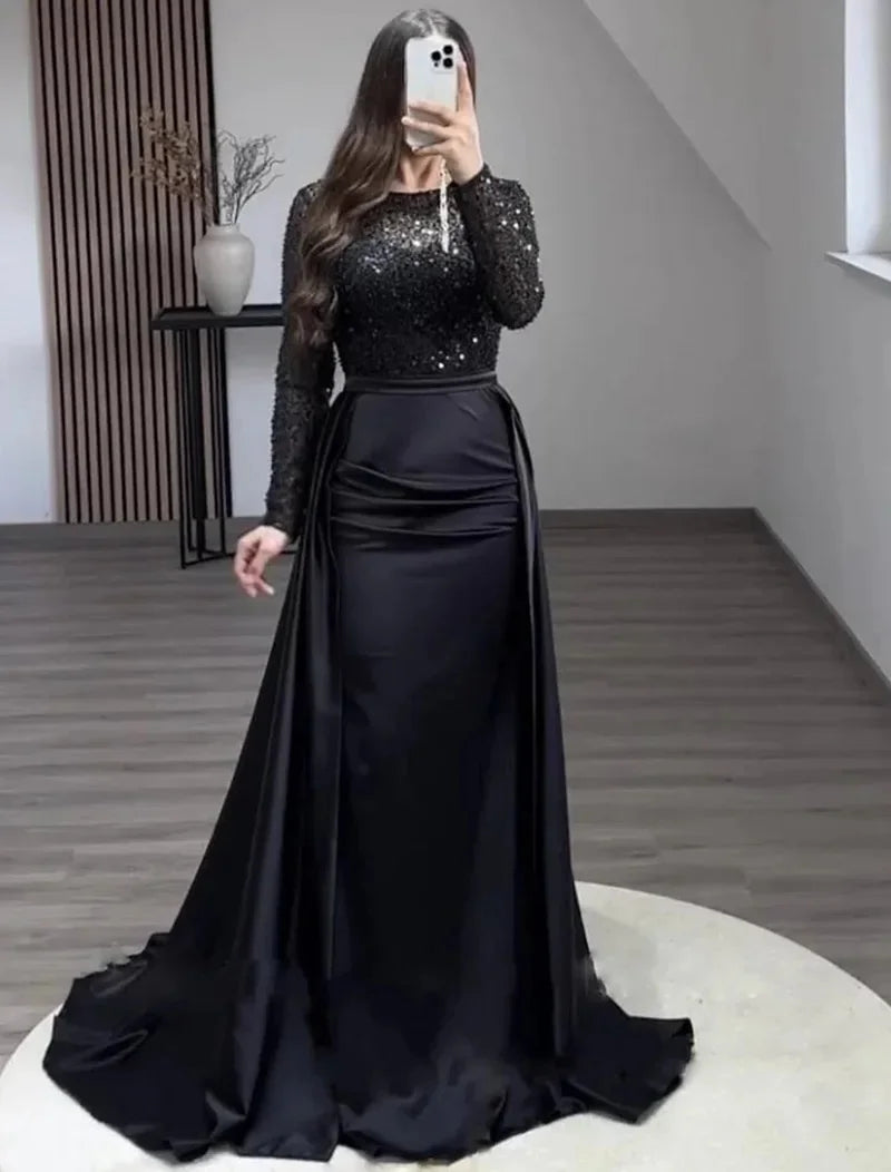 Shiny Sequin Evening Dress Long Sleeve Women's Style Queen Atmosphere Hostess Annual Ball Ceremony Chic Lady Fashionable Mommy O