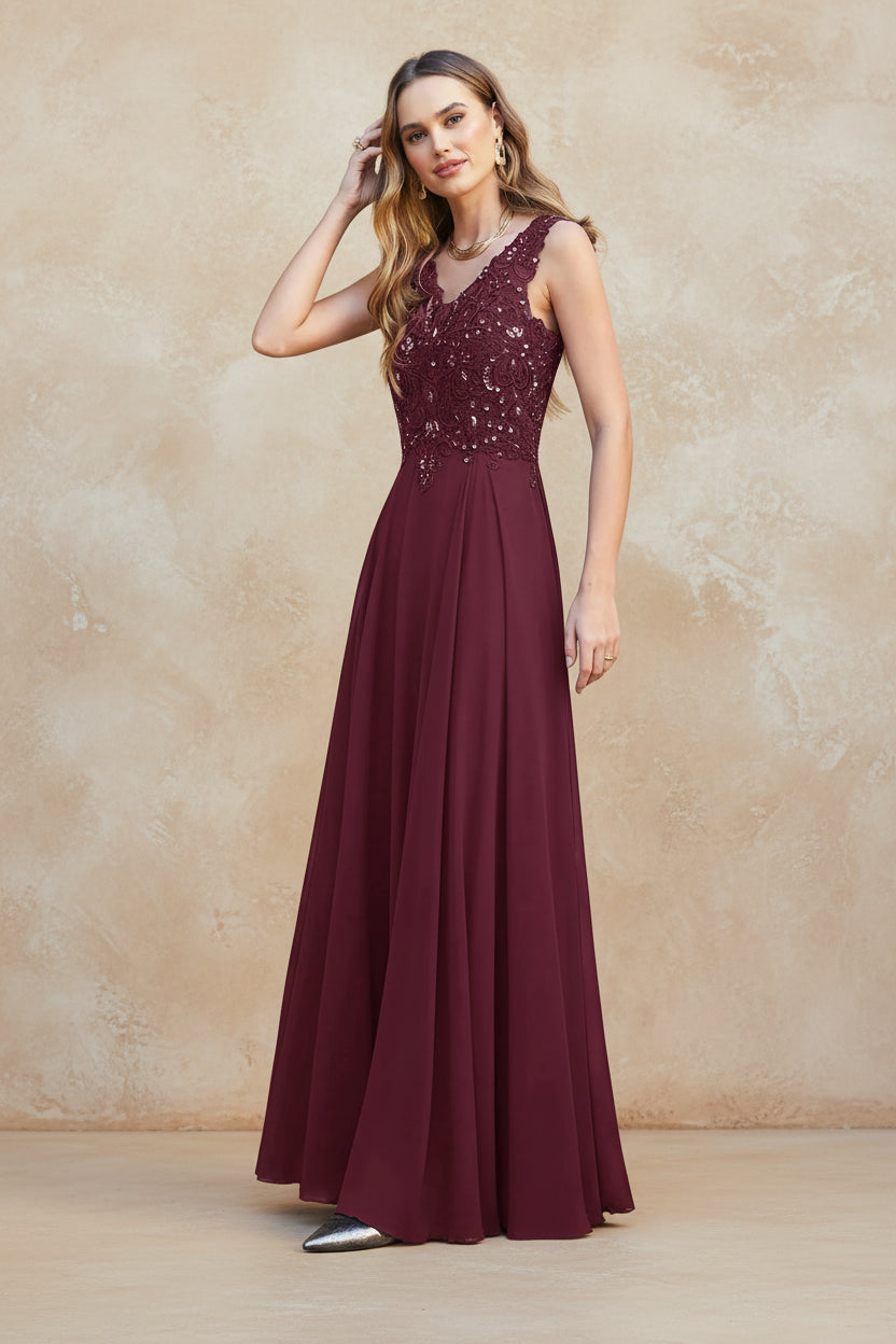 Navy Blue Chiffon Lace Beaded Evening Dresses V Neck Crystal Sleeveless Elegant Formal Party Prom Gowns Vestido De Fiesta Bride