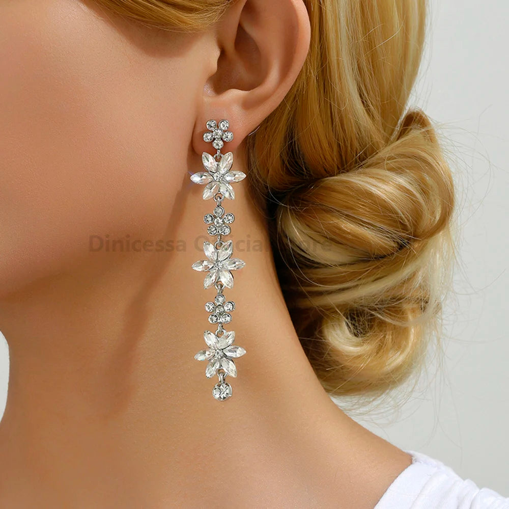 Romantic Shiny Glass Flower Dangle Drop Earrings