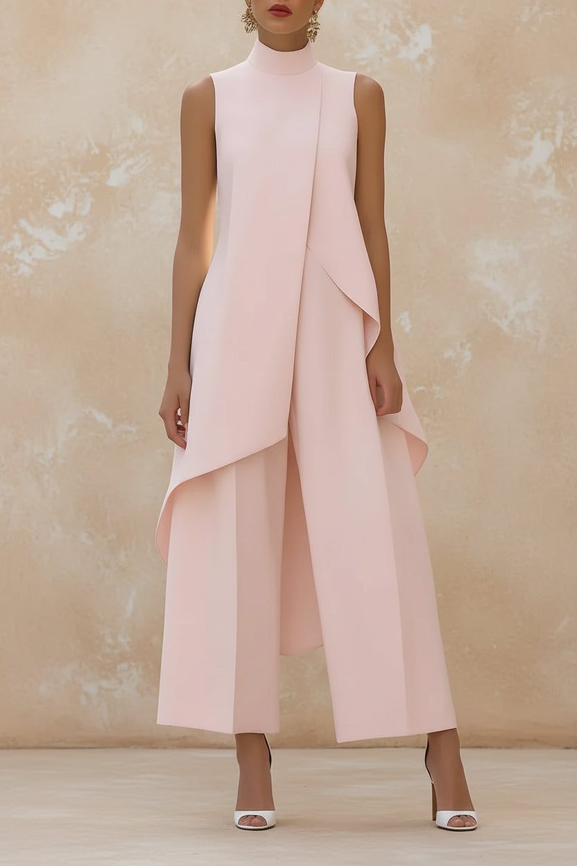 Sleeveless High Neck Asymmetrical Layered Wide Leg Jumpsuit for Women Elegant Formal Evening Wear