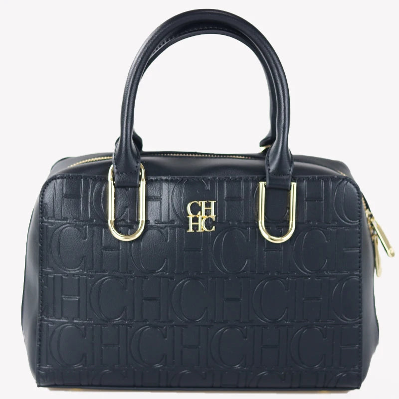 CH Luxury Boston Bag Women Woven Texture PU Leather Top Handle Handbag Metal Hardware Zipper Shoulder Bag for Daily Commute