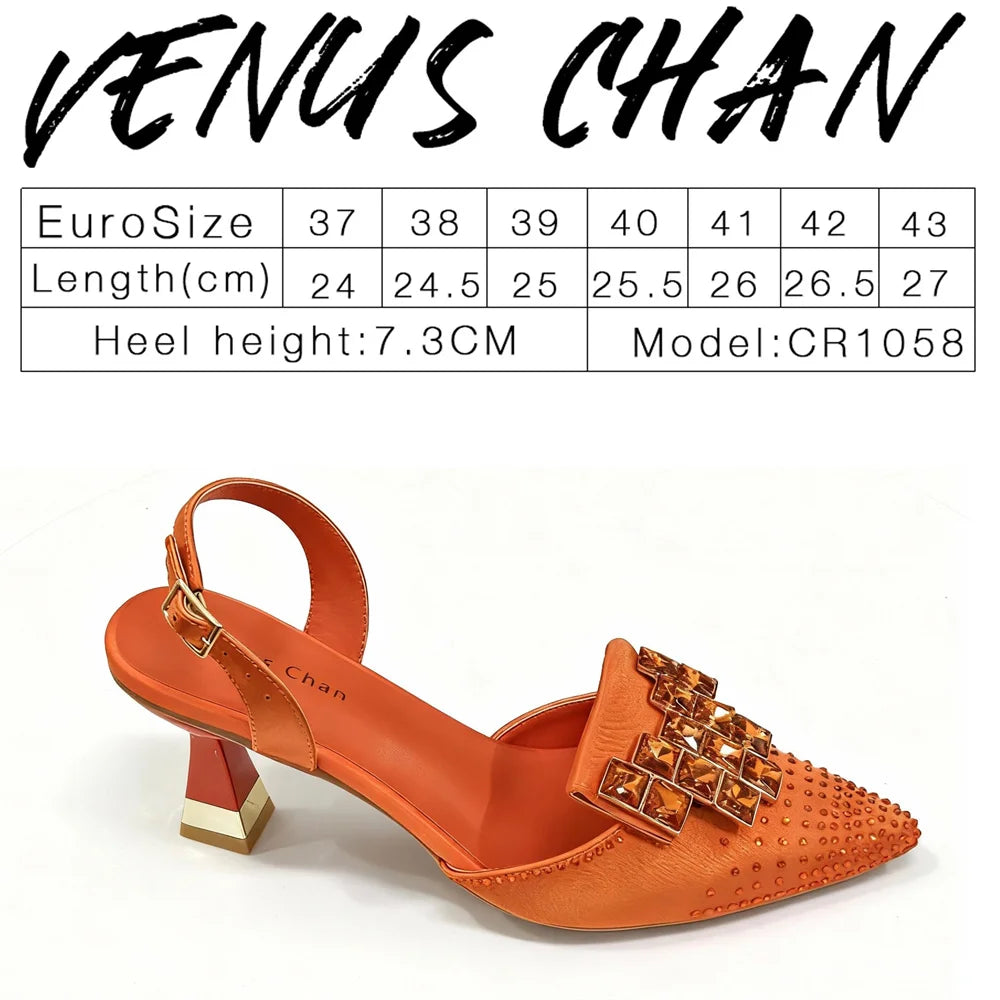 Venus Chan 2026 Chic Orange Rhinestone Pointed Toe High Heels - Elegant Italian-Inspired Women's Footwear for Parties and Specia