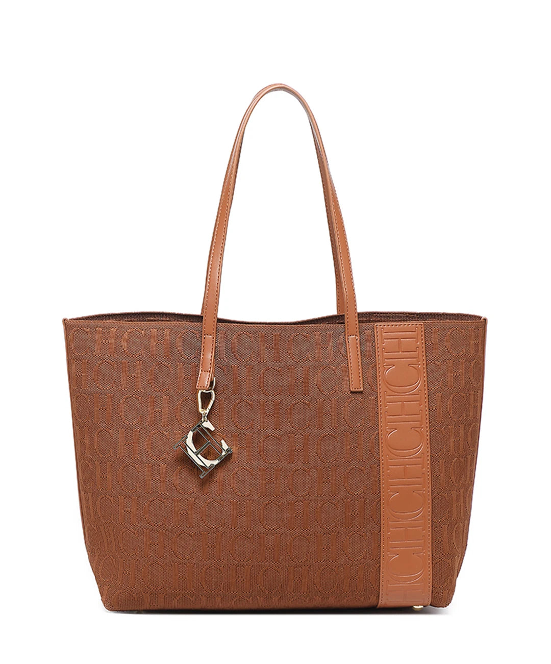 CH Fashion Women's Large Capacity Tote Bag Monogram Embossed Handbag with Metal Daily Commute Work Shoulder Bag