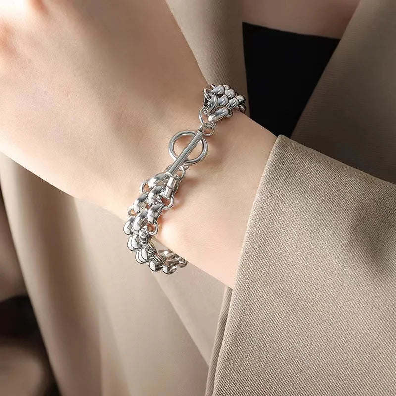 EILIECK 316L Stainless Steel Silver Color Cuban Chain Statement Necklace Bracelet Set Charm Fashion Women Waterproof Jewelry Set