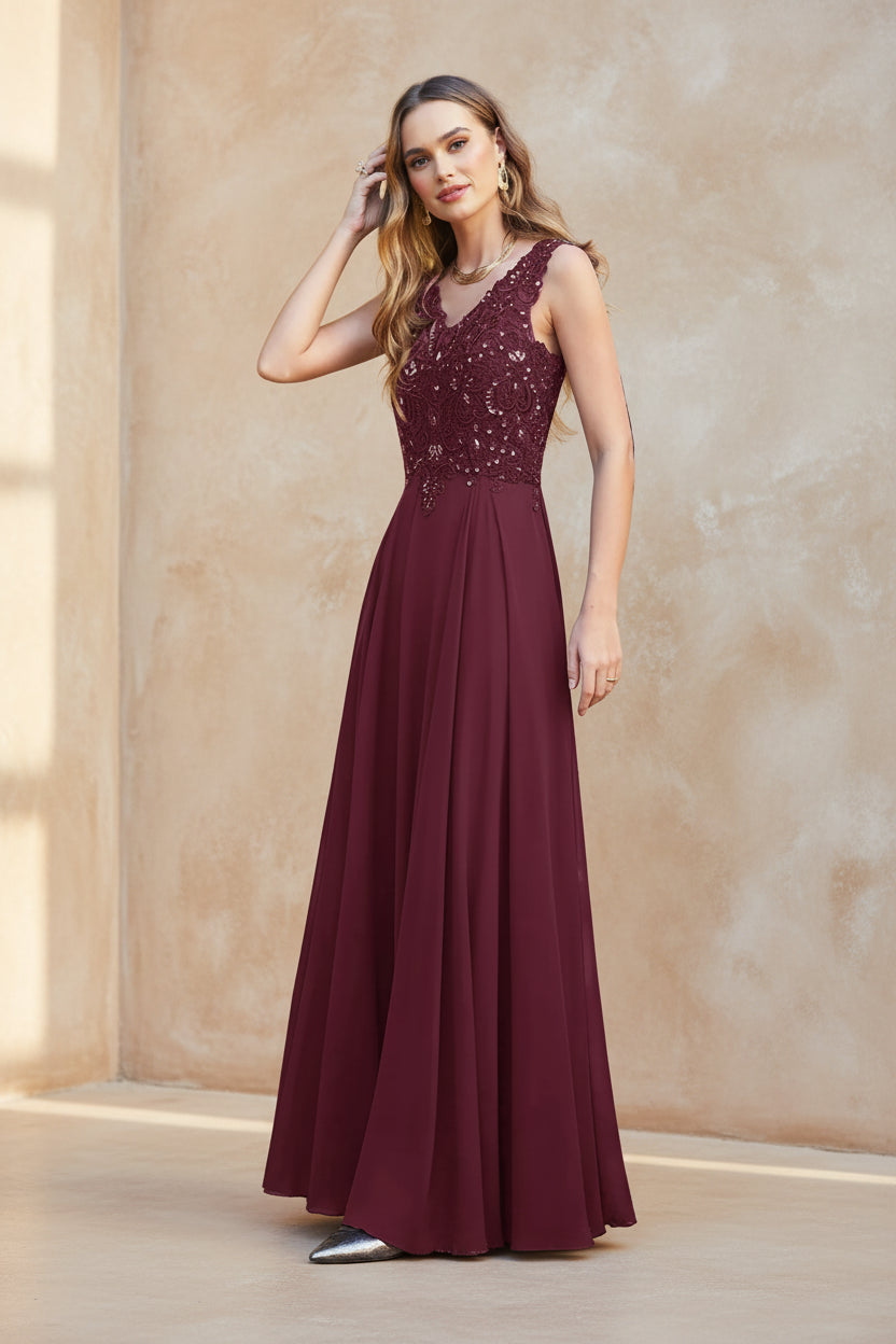 Navy Blue Chiffon Lace Beaded Evening Dresses V Neck Crystal Sleeveless Elegant Formal Party Prom Gowns Vestido De Fiesta Bride