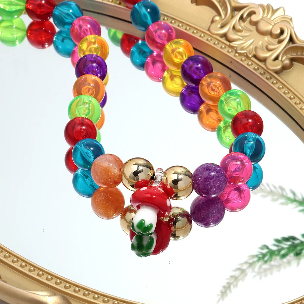 Handmade Colorful Resin Waterdrop Beaded Choker Necklaces for Women Exaggerated Acrylic Geometric Pendant Neck Boho Jewelry Gift