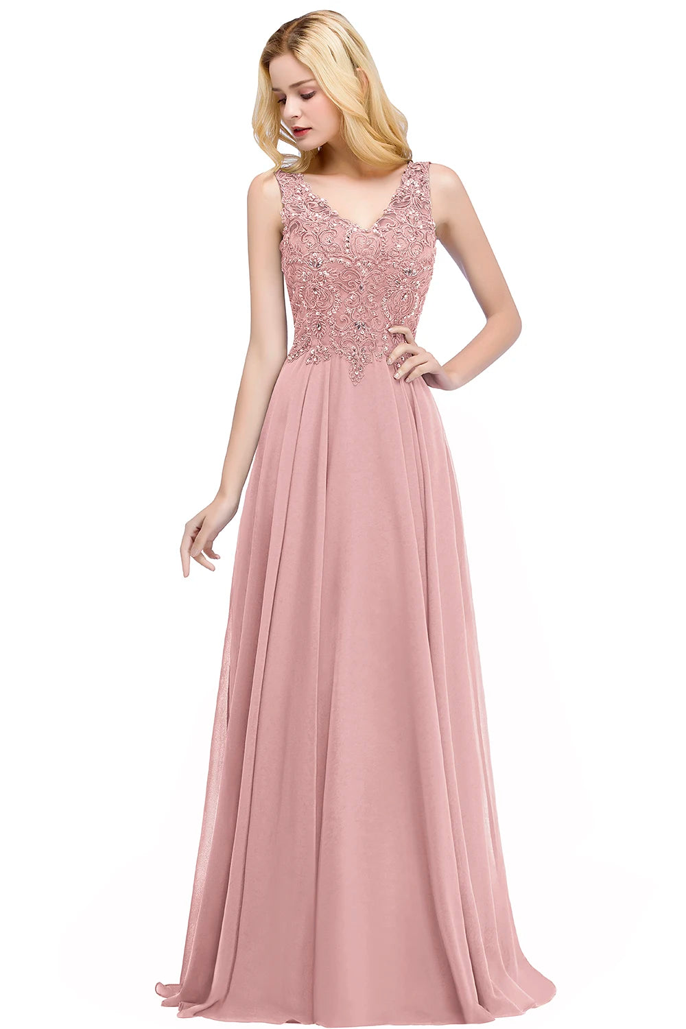 Navy Blue Chiffon Lace Beaded Evening Dresses V Neck Crystal Sleeveless Elegant Formal Party Prom Gowns Vestido De Fiesta Bride