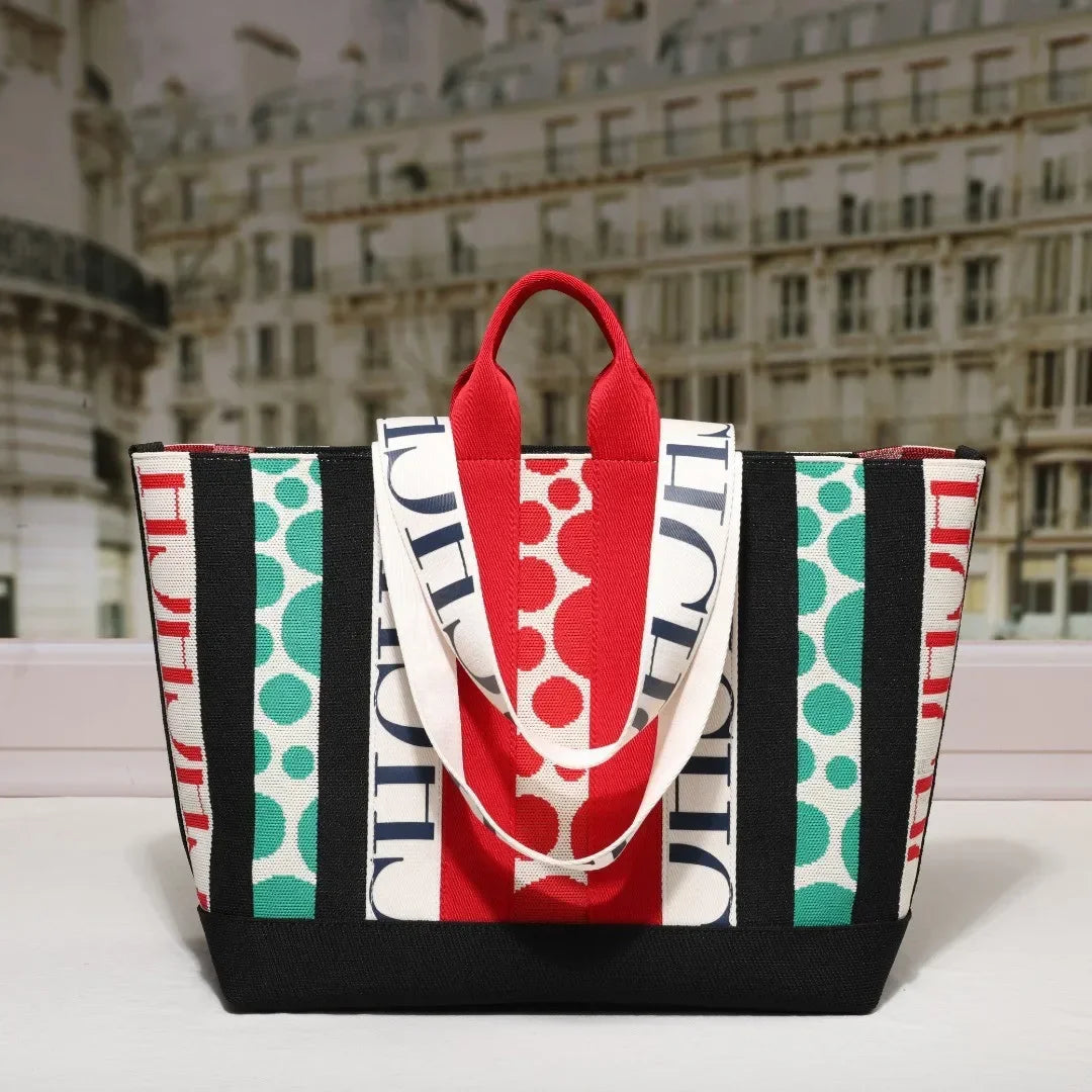 Women's Tote Bag Simple Stripe Design Women's Shoulder Bag Letter Print Large Capacity Commuter Style Classic Ladies Crossbod