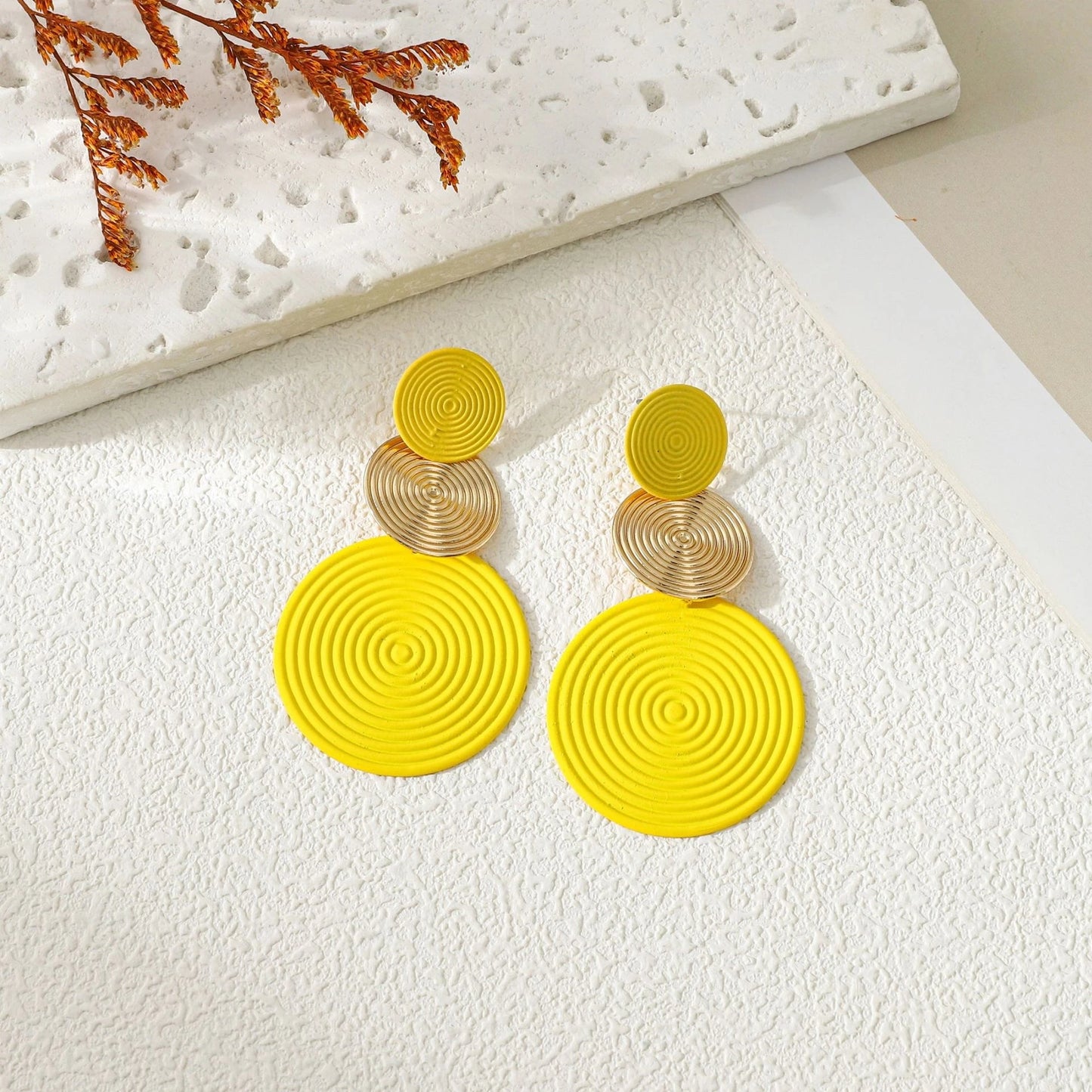 Trendy Stylish Dangle Earrings Trio Circle Design Daily Outfits Party Accessories Fashionable Stuff RED Orange Big Earrings