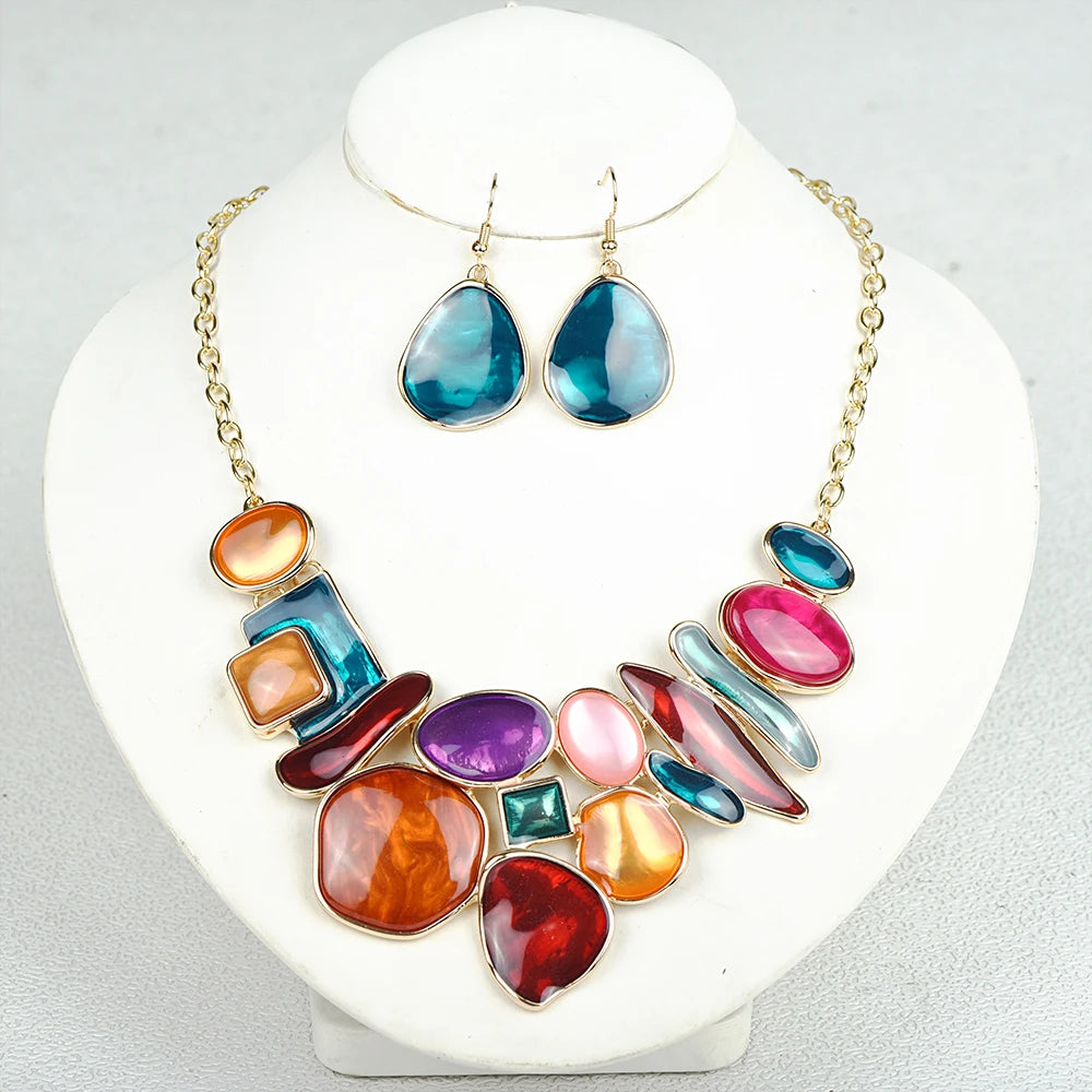ICEYY Exquisite Colorful Irregular Geometric Metal Choker Necklace Earrings jewellery Woman Accesories