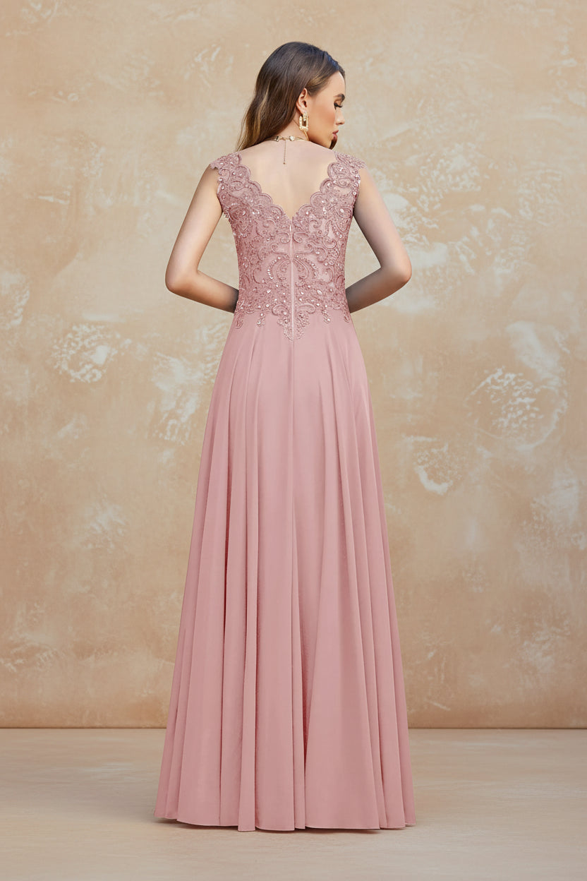 Navy Blue Chiffon Lace Beaded Evening Dresses V Neck Crystal Sleeveless Elegant Formal Party Prom Gowns Vestido De Fiesta Bride